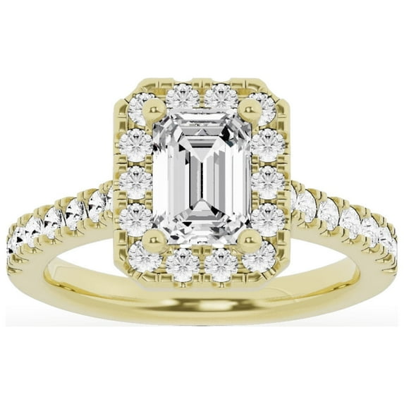 Unique Moments Lab Grown 2.50 ct Diamond Engagement Ring Emerald Halo Solitaire 14K Yellow Gold