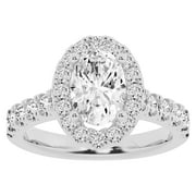 UNIQUE DESIGNS INC. Unique Moments Lab Grown 1 ct Diamond Engagement Ring Oval Halo Vintage Solitaire 10K White Gold