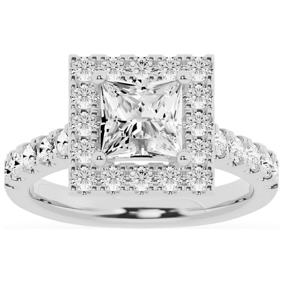 Unique Moments Lab Grown 2.50 ct Diamond Engagement Ring Princess Halo Solitaire 10K White Gold