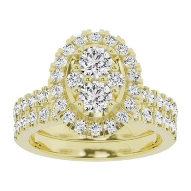 Unique Moments Lab Grown 2 Carat Diamond Oval Bridal Set, Engagement Ring for Women 14K Yellow Gold