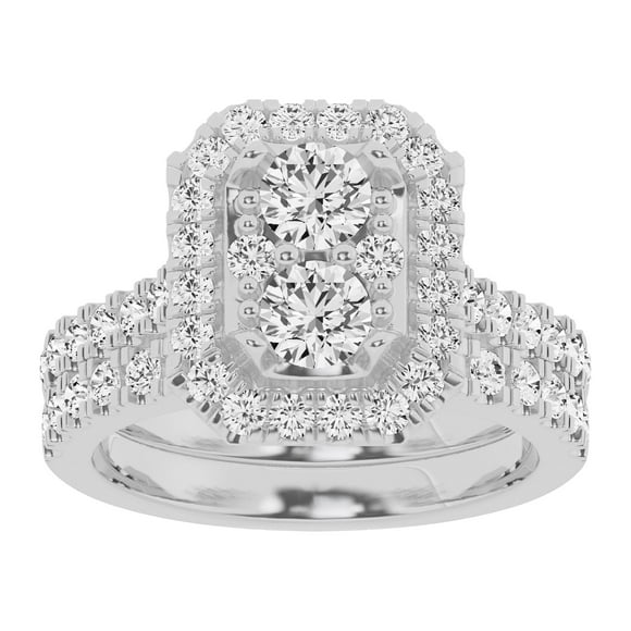 Unique Moments Lab Grown 2 Carat Diamond Radiant Bridal Set, Engagement Ring for Women 10K White Gold