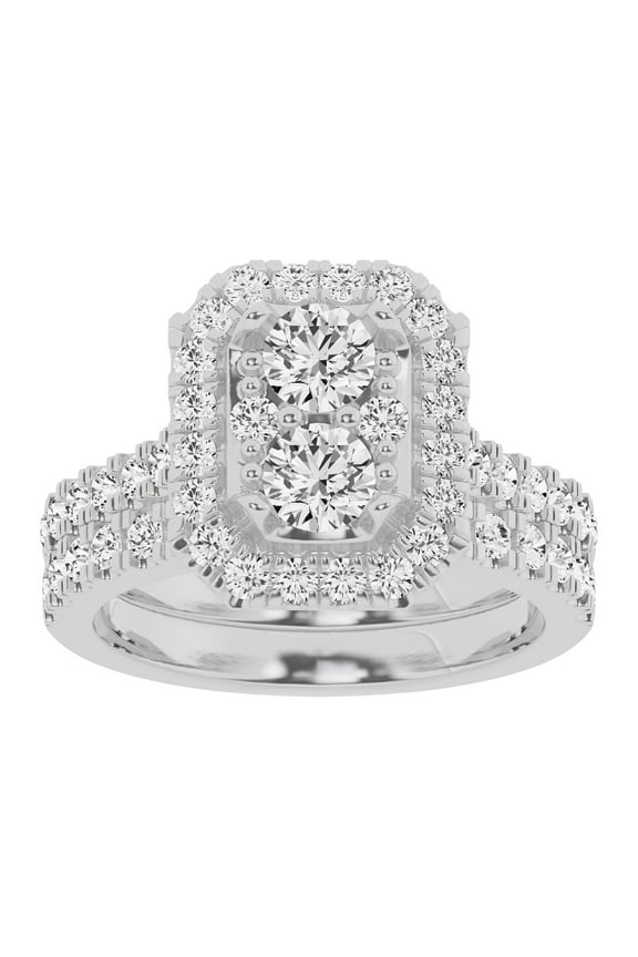 Unique Moments Lab Grown 2 Carat Diamond Radiant Bridal Set, Engagement Ring for Women 10K White Gold