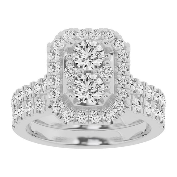 Unique Moments Lab Grown 2 Carat Diamond Radiant Bridal Set, Engagement Ring for Women 14K White Gold