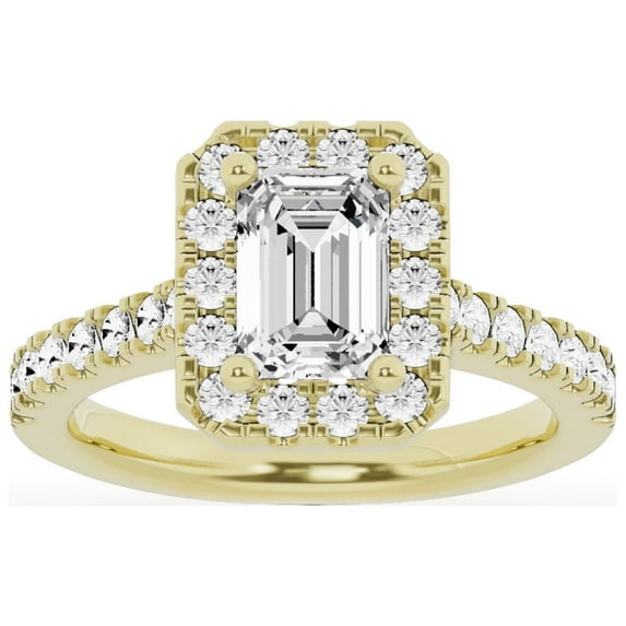 Unique Moments Lab Grown 2 ct Diamond Engagement Ring Emerald Halo Solitaire 10K Yellow Gold
