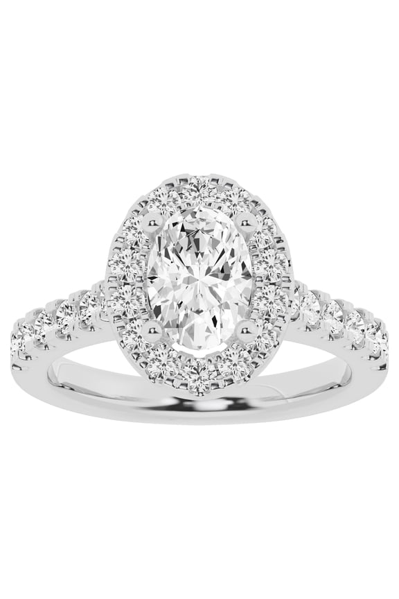 Unique Moments Lab Grown 2 ct Diamond Engagement Ring Oval Halo Solitaire 14K White Gold