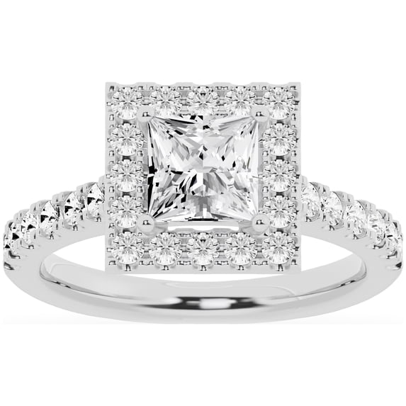 Unique Moments Lab Grown 2 ct Diamond Engagement Ring Princess Halo Solitaire 14K White Gold
