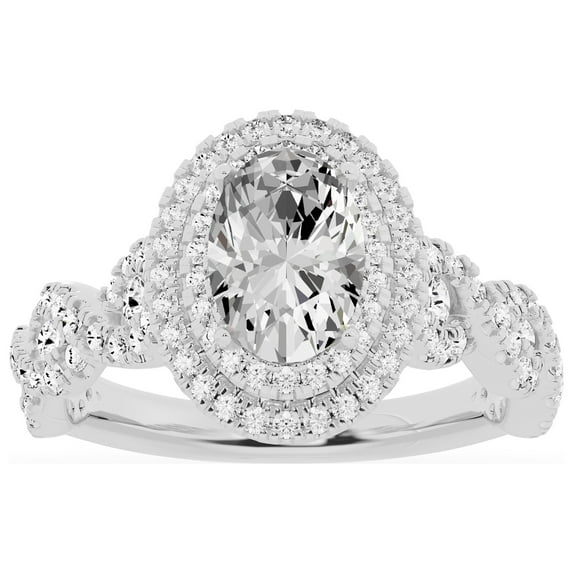 Unique Moments Lab Grown 2 ct Oval Cut Diamond Halo Infinity Engagement Ring 14K White Gold