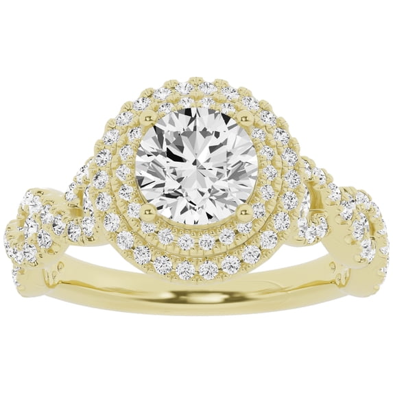 Unique Moments Lab Grown 2 ct Round Cut Diamond Halo Infinity Engagement Ring 14K Yellow Gold