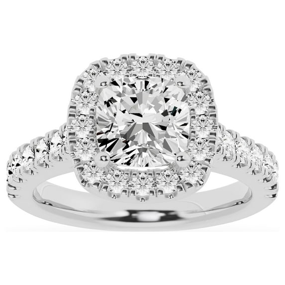 Unique Moments Lab Grown 3.00 ct Cushion Halo Diamond Engagement Ring 14K White Gold