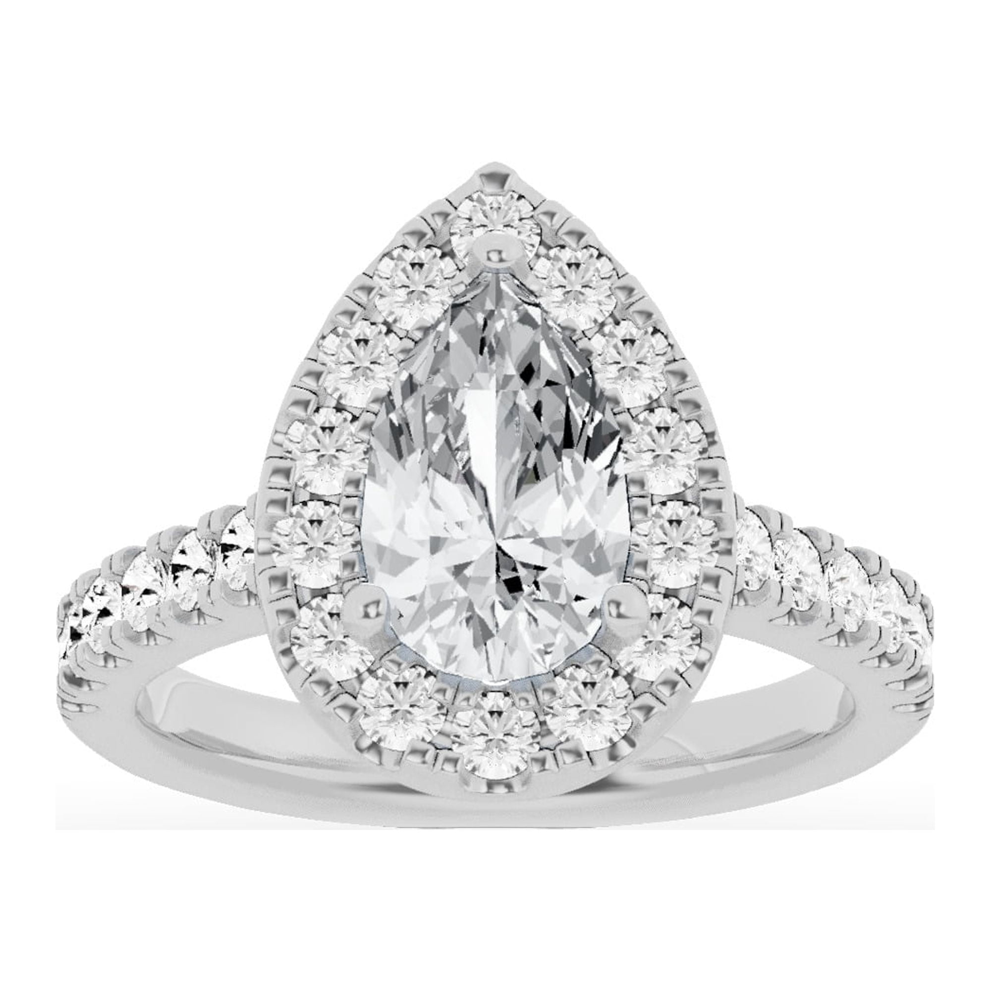 Unique Moments Lab Grown 3.00 ct Pear Halo Diamond Engagement Ring 10K ...