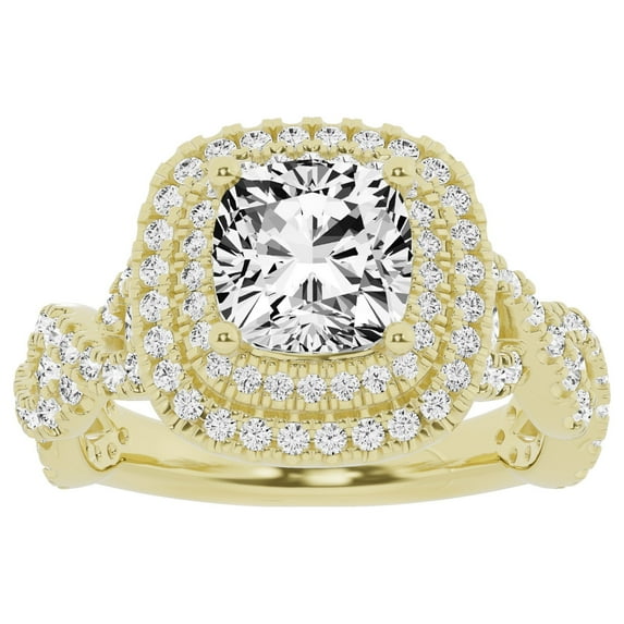 Unique Moments Lab Grown 3 ct Cushion Cut Diamond Halo Infinity Engagement Ring 14K Yellow Gold