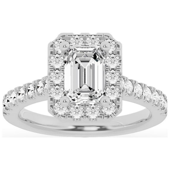 Unique Moments Lab Grown 3 ct Diamond Engagement Ring Emerald Halo Solitaire 10K White Gold