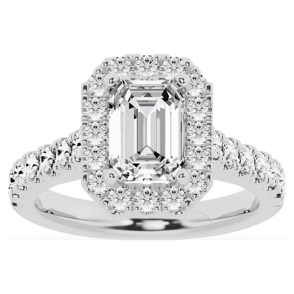 Unique Moments Lab Grown 3 ct Diamond Engagement Ring Emerald Halo Solitaire 10K White Gold