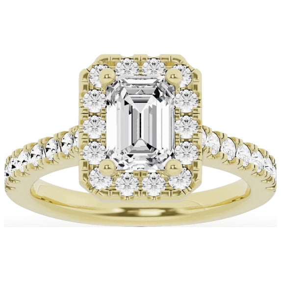Unique Moments Lab Grown 3 ct Diamond Engagement Ring Emerald Halo Vintage Solitaire 10K Yellow Gold