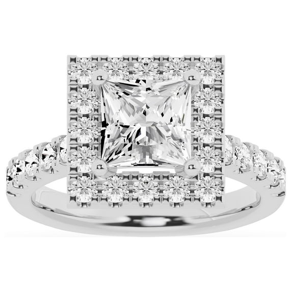 Unique Moments Lab Grown 3 ct Diamond Engagement Ring Princess Halo Solitaire 10K White Gold