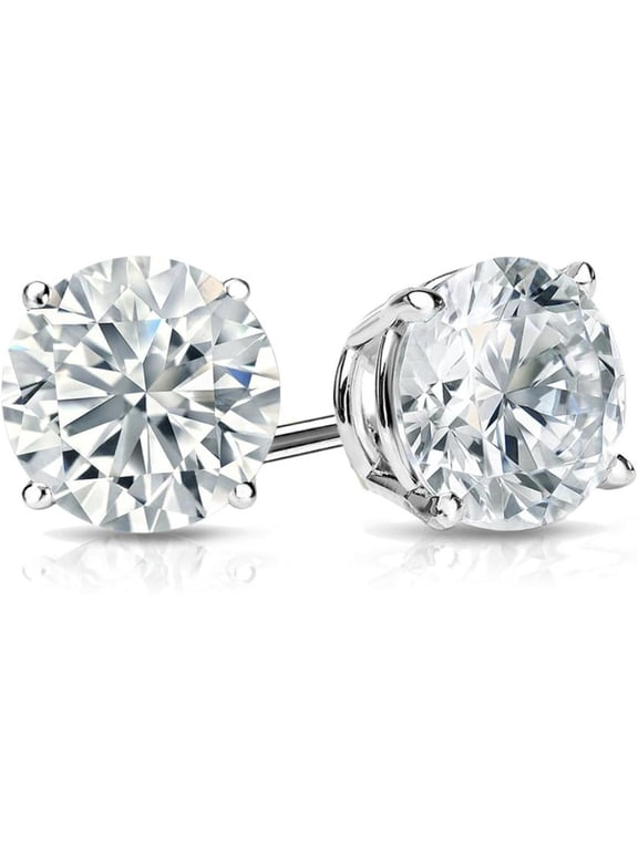 Lab Grown Round Cut Diamond 4 Ctw Stud Earrings in 14K White Gold, Jewelry for Women
