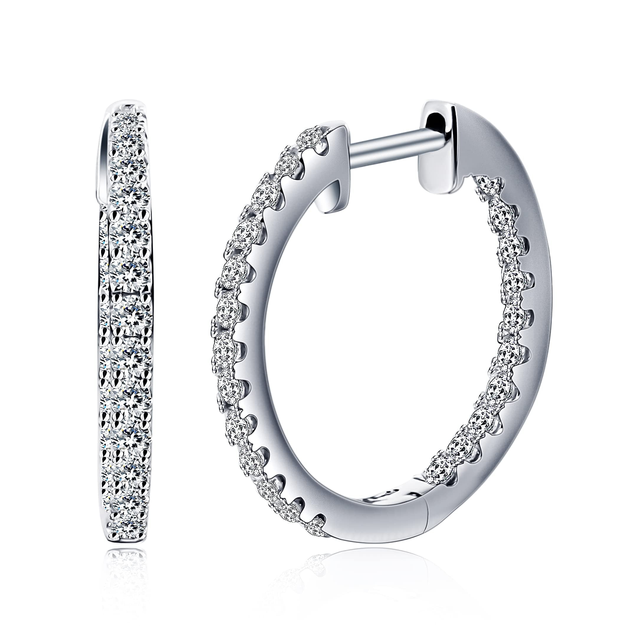 Unique Moments Sterling Silver 1 Ct Round Cut Lab Grown Diamond Hoop Earrings for Women