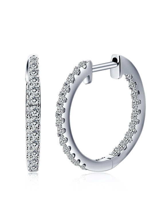 Unique Moments Sterling Silver 1 Ct Round Cut Lab Grown Diamond Hoop Earrings for Women
