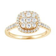 DIAMONDMUSE Unique Moments Women's 0.75 ct Round Lab Grown Diamond Cluster Halo Engagement Ring 14KT Yellow Gold