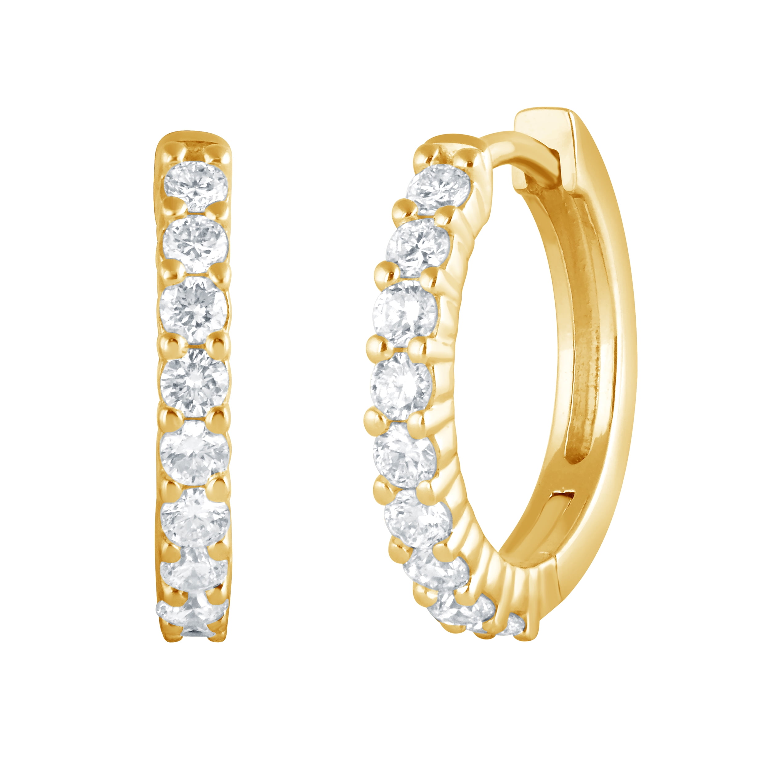 UNIQUE MOMENTS Women's 1/2 Ct. Round Lab Grown Diamond Huggie Earrings in Yellow Gold Plated Sterling Silver