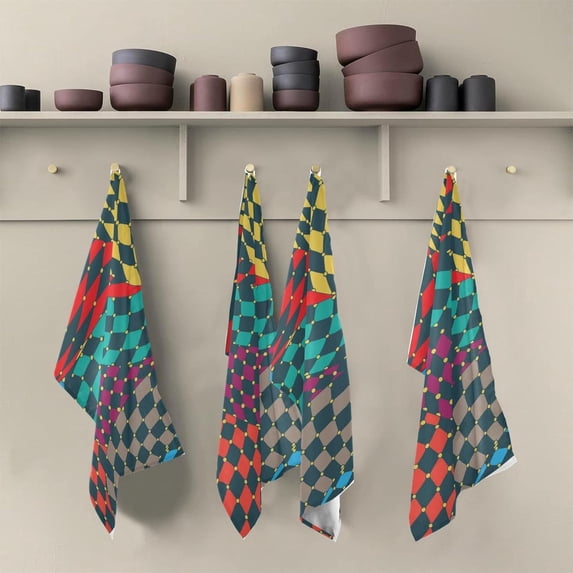 Unique Mosiac Wave Dish Towels Set of 6, Colorful Washable Tea Towels Dishcloths Lint-Free 18x28 Inch Fast Drying for Kitchen Restaurant Bar Clean