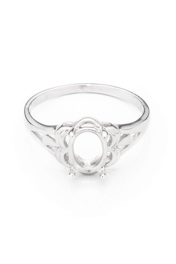Unique Motif Ring Setting with Oval Prongs Mounting in Sterling Silver - Various Sizes | MTR120 (6x8mm, 7)