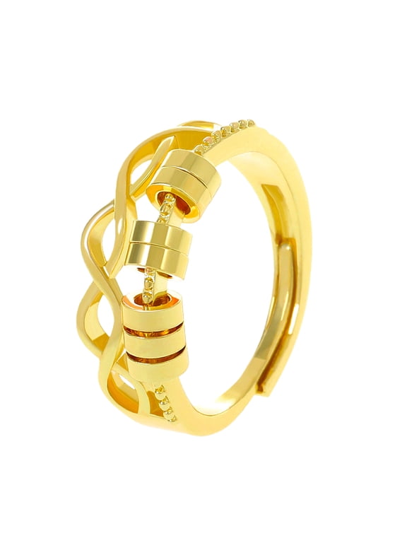 Women's Spinner Rings for Anxieties Relief Rotating Bead Copper Rings, Adjustable Open Design Fashion Jewelry