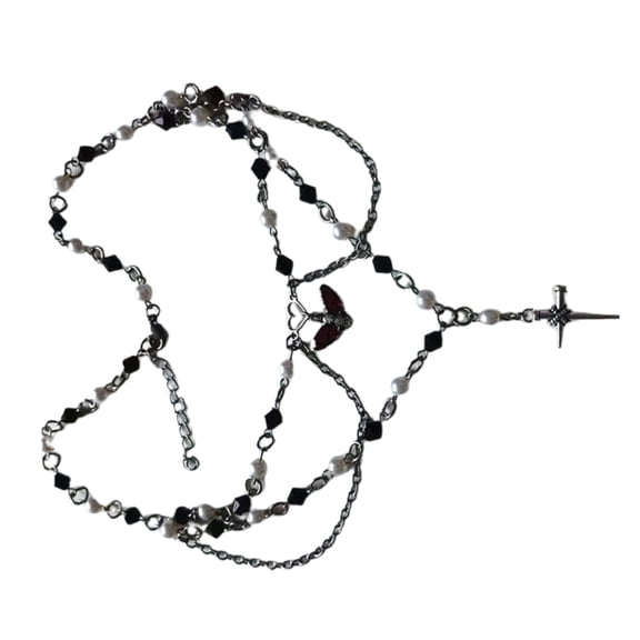 Unique Multi layer Crosses Pendant Necklace with Distinctive Moth Embellishment