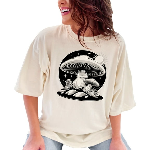 Unique Mushroom Art T-Shirt, Vintage Fungi Illustration Shirt, Black and White Nature Tee, Botanical Graphic Design Top, Ivory Comfort Colors T-Shirt, Large