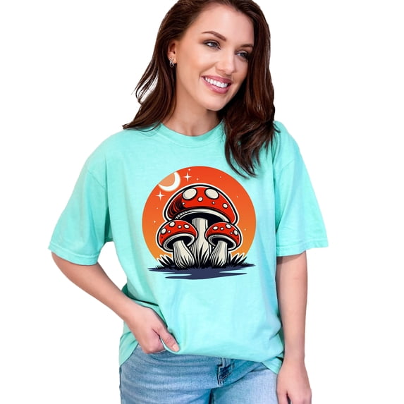 Unique Mushroom T-Shirt, Vintage Mushroom Graphic Tee, Fun Fungi Shirt, Retro Mushroom Art, Forest Mushroom Top, Chalky Mint Comfort Colors T-Shirt, XL