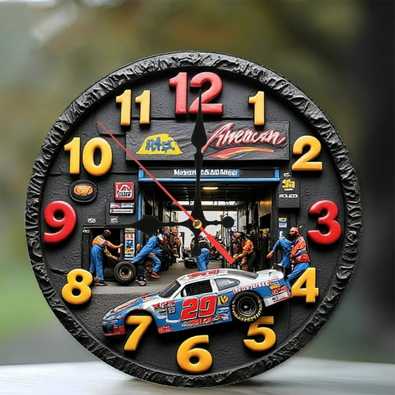 Unique NASCAR Pit Crew Clock Wall Clock 10-Inch Silent Wooden Wall Clock, Battery Operated (AA Batteries Not Included), Artistic Home Decor
