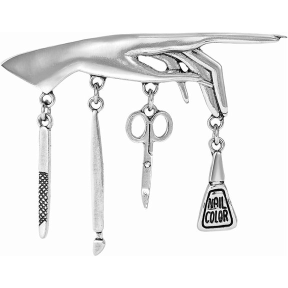 Unique Nail Technician Tools Brooch Pin for Women Silver Gold-Toned Nail File Clippers Brush Scissors Charms Drop Brooches Lapel Pins Suit Clothes Corsage Dress Accessories Vintage Manicurist Jewelry