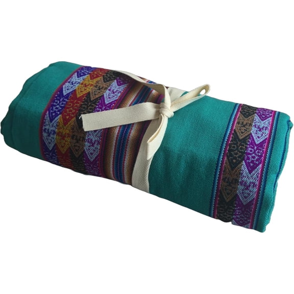 Unique Native Peruvian Throw - Vibrant Colors Lightweight Durable - Home,Yoga, Beach,Camping,Picnic,Outdoor Activities Thin Blanket 80'' x 47'' (Mountain Loom Jade Green)