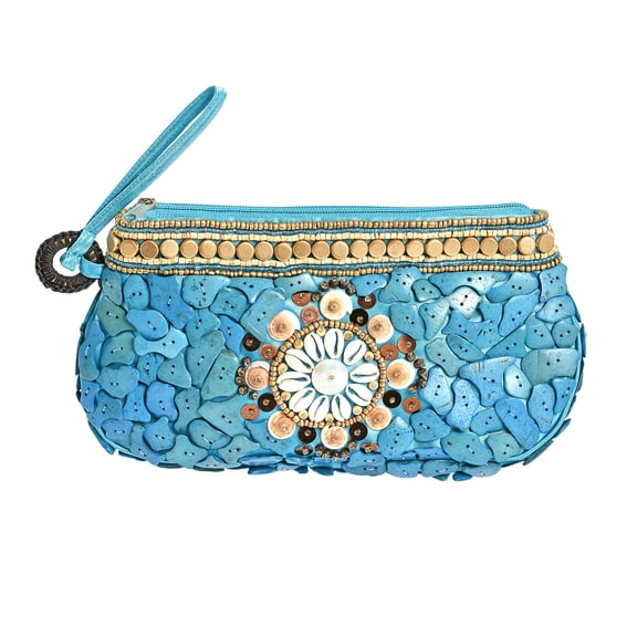 Unique Natural Shells and Wood Medley Wristlet Clutch