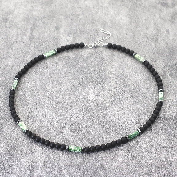 Unique Natural Stone Necklace For Men 19 Inches Short Choker Stainless Steel Buckle Square Tiger Eyes Beads Cycling Accessories