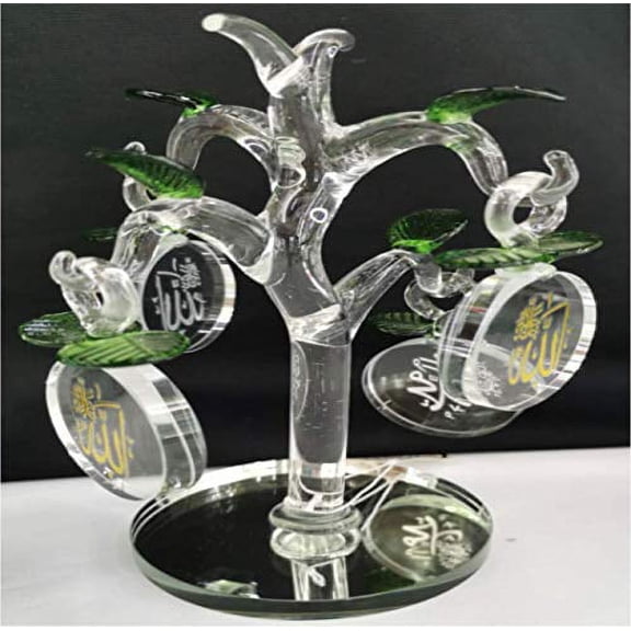 Unique New Eid Gift Islamic Crystal Glass Table Decor Allah Muhammad Ramadan Eid Housewarming Gift Allah s.w.t Muhamad Mohamed s.a.w with Gift Box Shelf Table Display (A/M Tree) 7"x3"