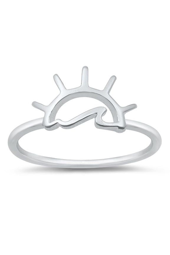 Unique Ocean Sunrise Sunset Beach Ring .925 Sterling Silver Band Jewelry Female Male Unisex Size 8