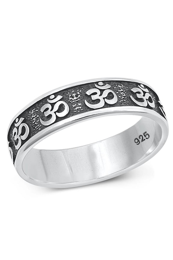 Unique Om Ring .925 Oxidized High Polished Sterling Silver Band Jewelry Female Male Unisex Size 8