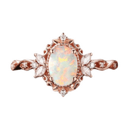 YOURS FOREVER Unique Opal Engagement Ring in 14k Rose Gold Vermeil - Nature Inspired Art Deco Promise Rings for Women