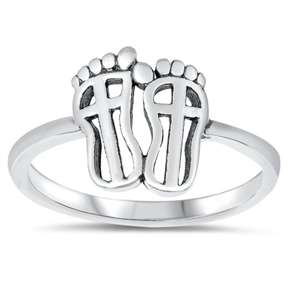 Unique Open Cross Footprints Religious Sterling Silver Ring 925 Jewelry Female Male Unisex Size 4