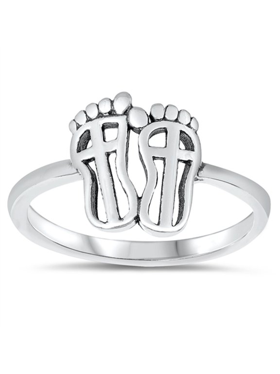 Unique Open Cross Footprints Religious Sterling Silver Ring 925 Jewelry Female Male Unisex Size 7