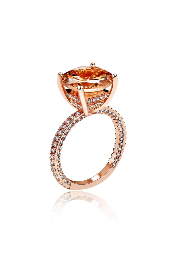 Unique Orange CZ Crystal Solitaire Wedding Promise Rings Rose Gold Plated (Size 6) RA0415