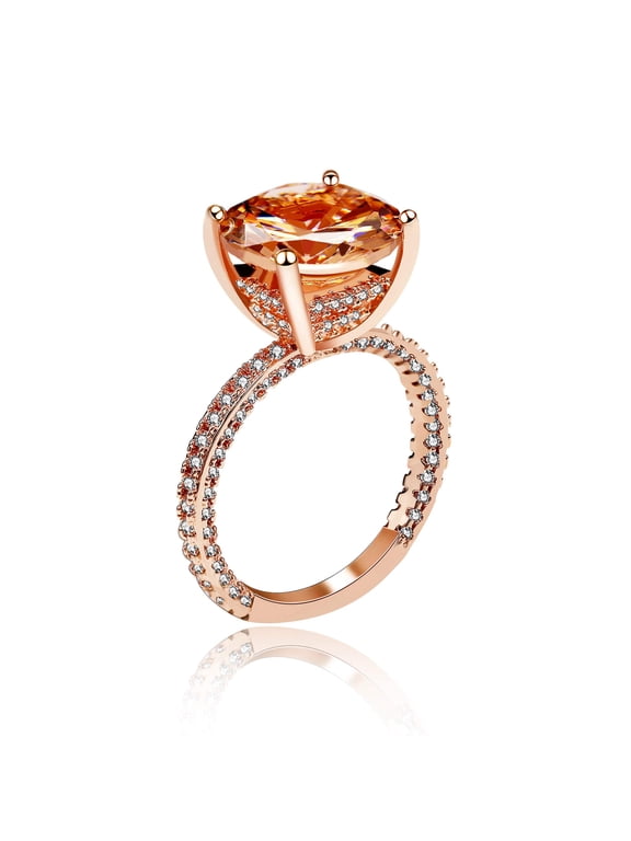 Unique Orange CZ Crystal Solitaire Wedding Promise Rings Rose Gold Plated (Size 6) RA0415
