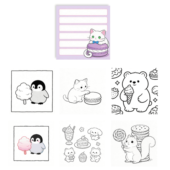 Unique Original Design Double-Sided Sticky Notes (100 Pcs) - Coloring + Note-Taking, No-Repeat Memo