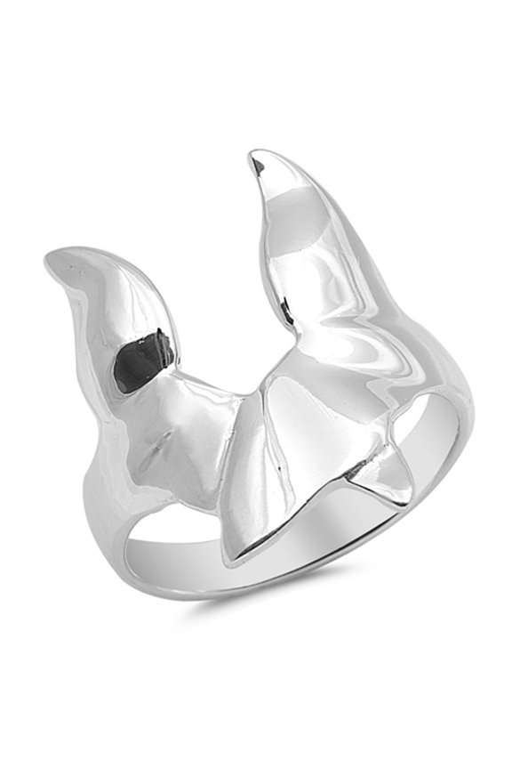 Unique Overlapping Whale Tails Ocean Animal Ring .925 Sterling Silver Band Jewelry Female Size 9