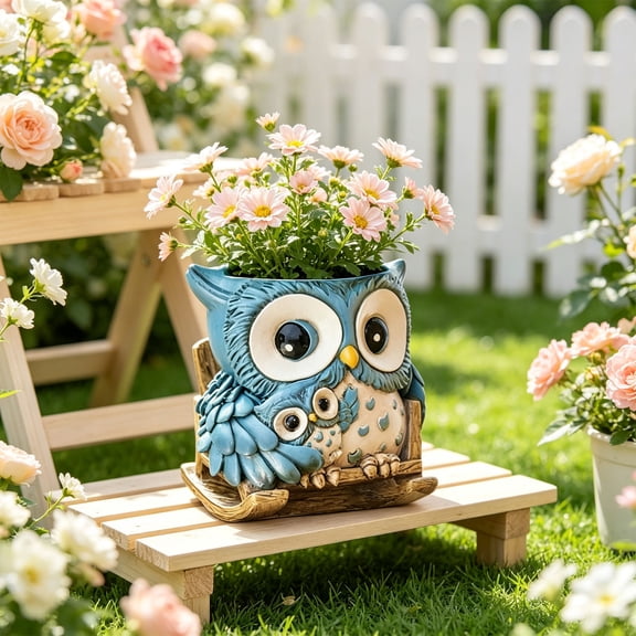 Unique Owl Plant Pots Indoor, Cute Small Pots with Drainage Hole, Rocking Chair Planters for Outdoor Indoor Plants, Resin Flower Pot for String of Pearls, Gift Ideas for Mother