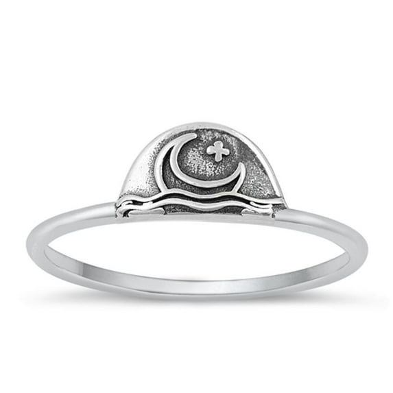 Unique Oxidized Ring .925 Sterling Silver Crescent Moon Band Jewelry Female Male Unisex Size 8