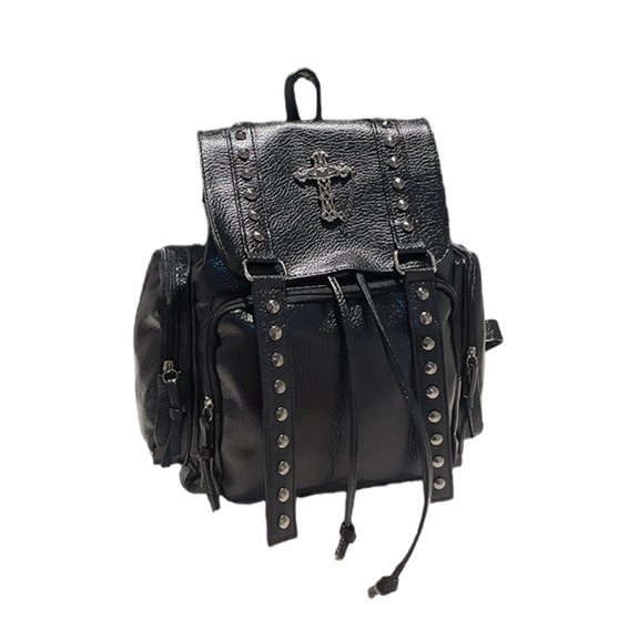 Unique PU Leather School Bag Rivet Decorated Backpack for Women College Daypack