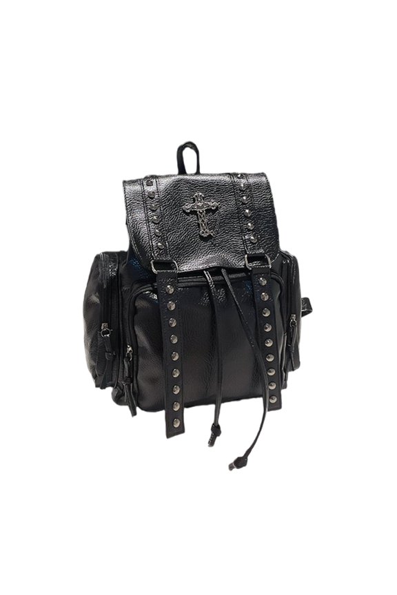 Unique PU Leather School Bag Rivet Decorated Backpack for Women College Daypack