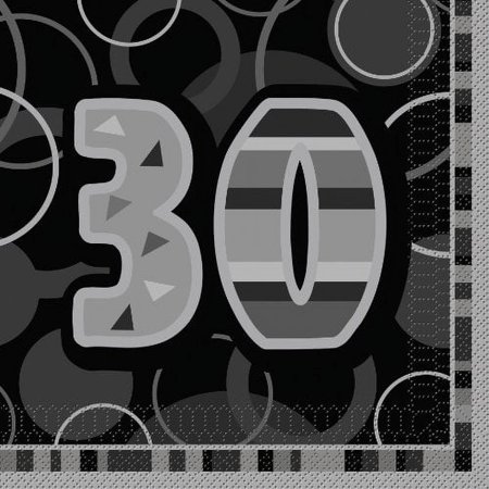 Unique Party 28480 Glitz Black 30Th Birthday Paper Napkins, Pack Of 16